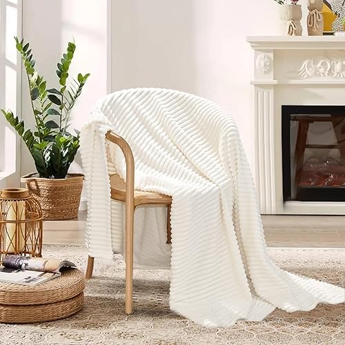 Miniatura 7 de Curfakul Manta acanalada, manta de forro polar para sofá, manta decorativa súper suave y acogedora con patrón de rayas para sofá, manta ligera de