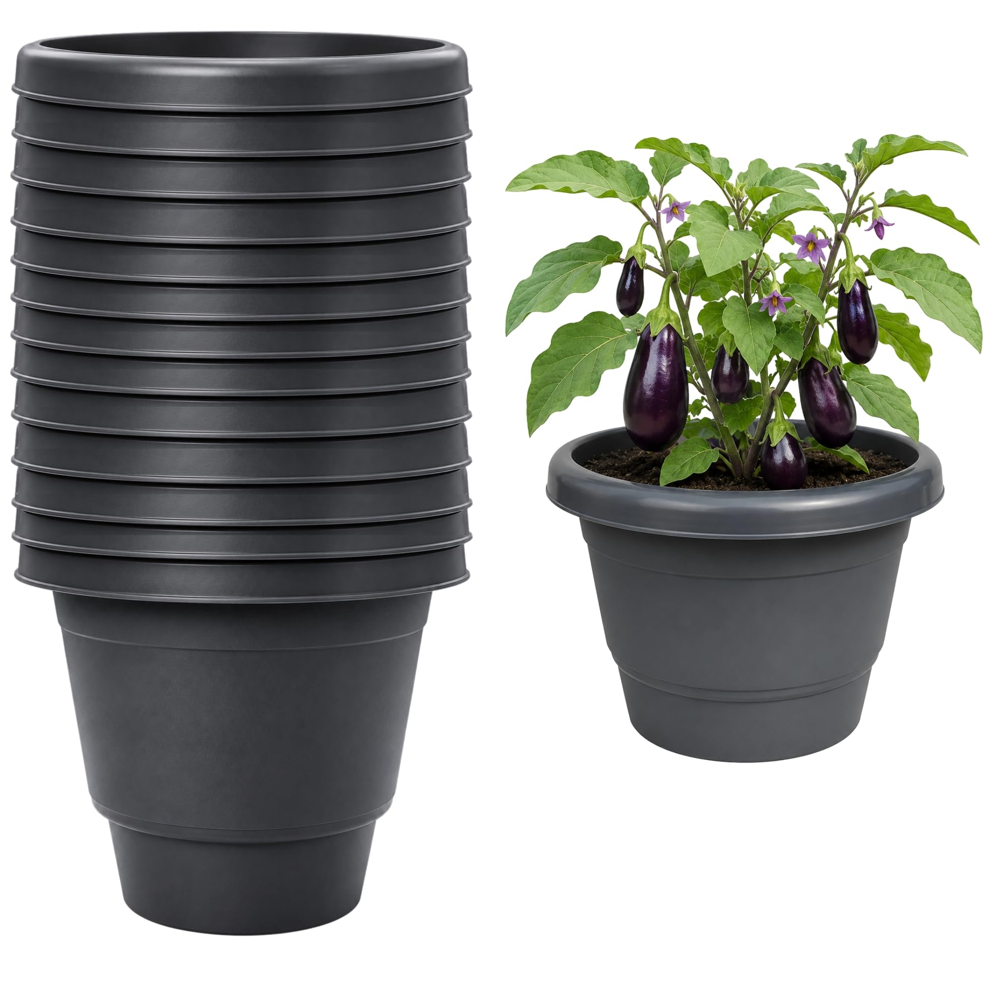 10 Inch Pots for Pot for Plant, Durable Garden Container, Flower Pots for Garden, Versatile Pot for Plant for Balcony, Terrace, Indoor Decoration (Grey, Set of 14 Pcs)-image-22
