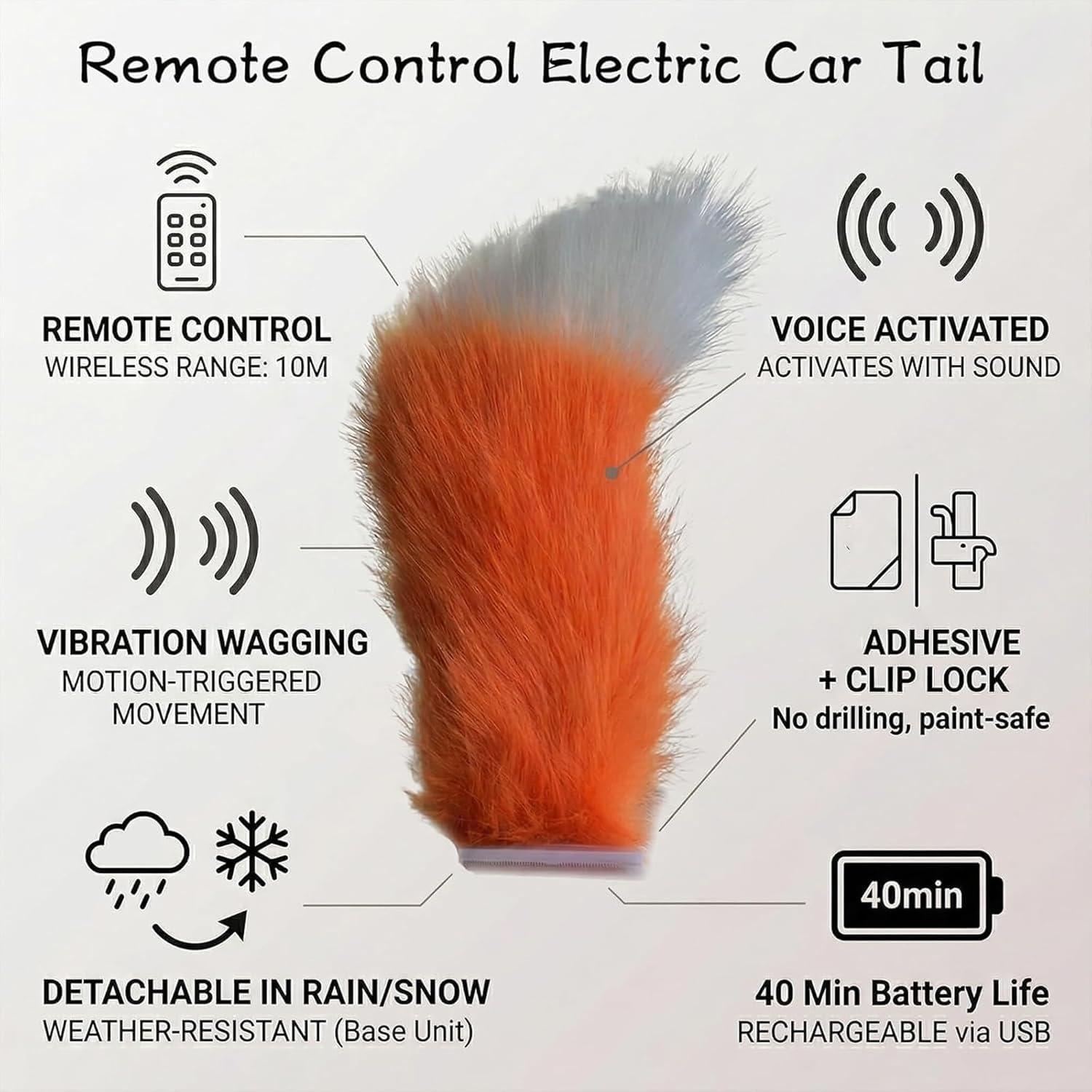 Generico Remote Control Electric Car Tail – Fuzzy Wagging Moving Tail, USB Rechargeable, Adjustable Speed, Cute Plush Auto Trunk Decoration, Universal Fit Vehicle Exterior Accessory (I)
