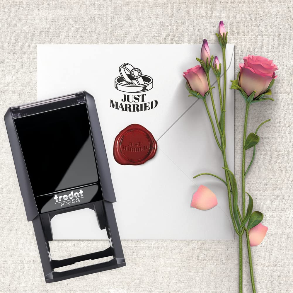 Trodat Printy 4924 Timbro Personalizzato Autoinchiostrante, Max 8 Righe, Dimensione Impronta Quadrata 40x40 mm, Nero, Cartuccia Inchiostro Blu, Ideale per Loghi, Dati Aziendali, QR Code, Inviti Eventi