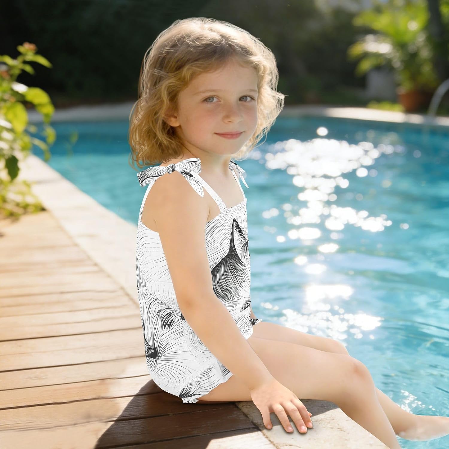 visesunny Toddler Girl Swimsuit Adjustable Strap Swimwear Line Sleepy Siamese Cat Bathing Suits for Girls 18M-6Y