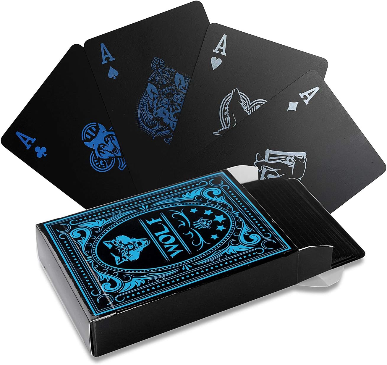 Waterproof Poker Cards Black PVC Playing Cards Set Professional Poker Poker Deck Plastic Poker for Your Poker Pleasure (Wolf)