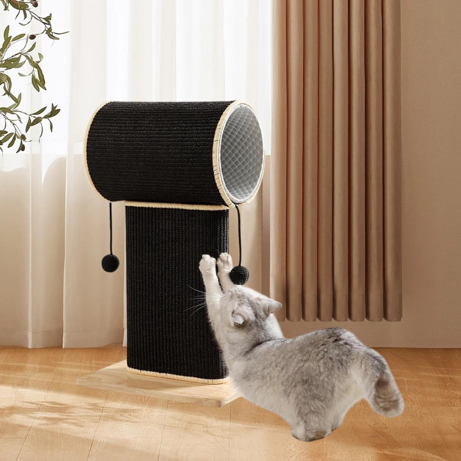 Poste Rascador para Gatos Cama Juguete Interactivo Cueva Escondite Madera Sisal Accesorio Hogar Protector Muebles Apto para Familias con Gatos
