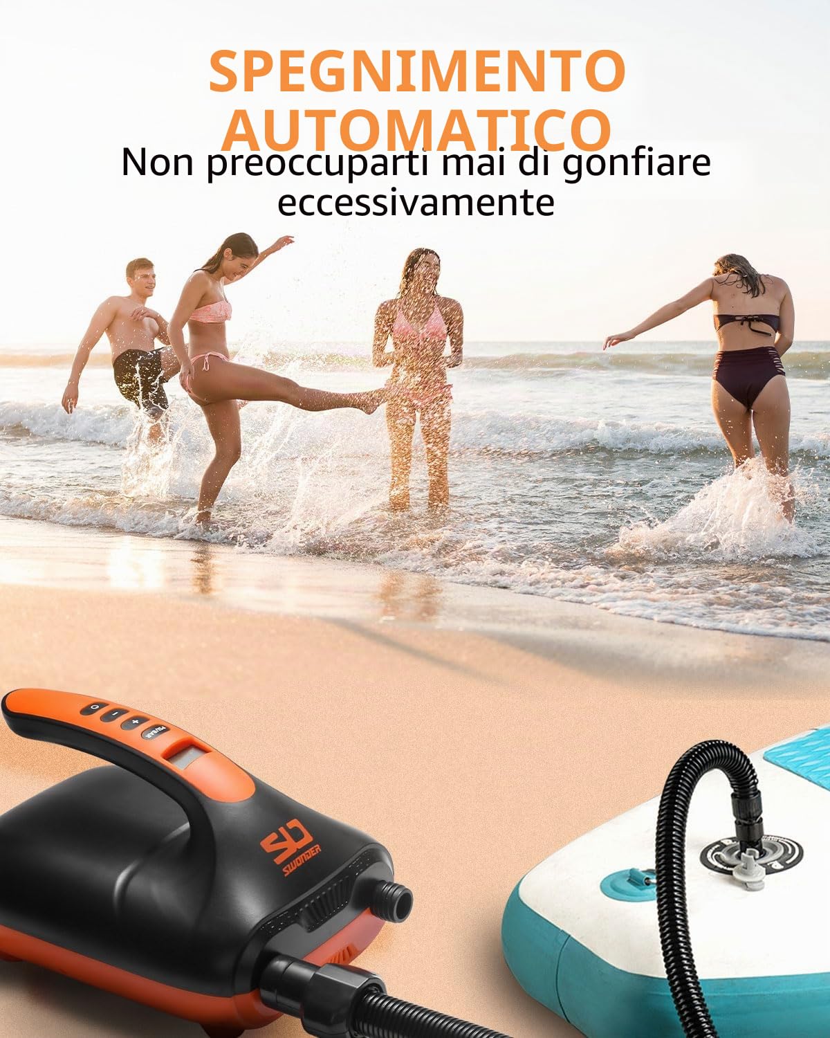 Swonder SUP Pompa elettrica 20PSI ad alta pressione pompa ad aria elettrica con inflazione intelligente a due stadi, supporta 3 SUP in fila, buona per paddle board barche kayak