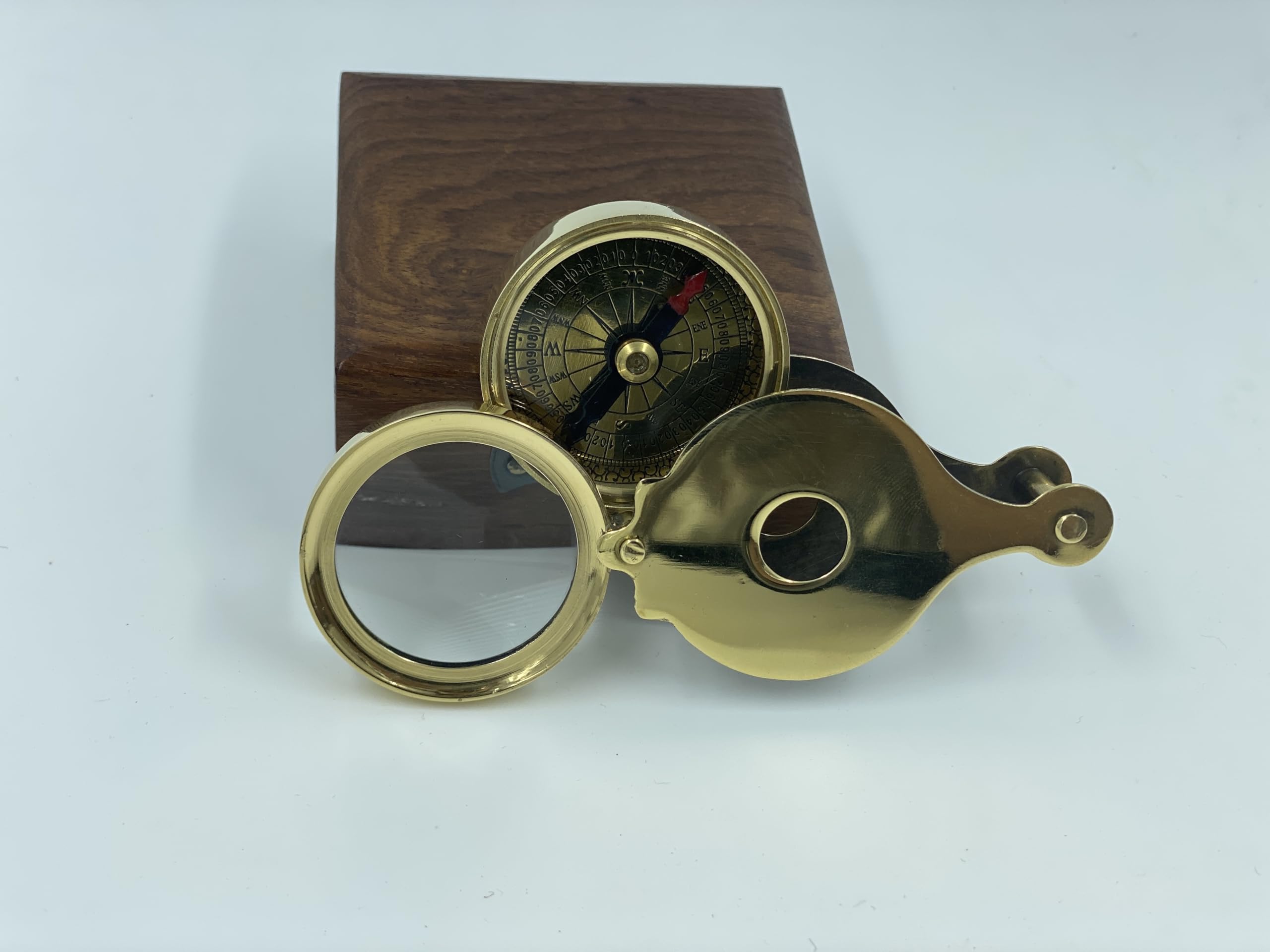 Discovery - Brújula náutica y lupa de latón con caja de palisandro hecha a mano, auténtica brújula náutica direccional marítima unisex regalo de navegación