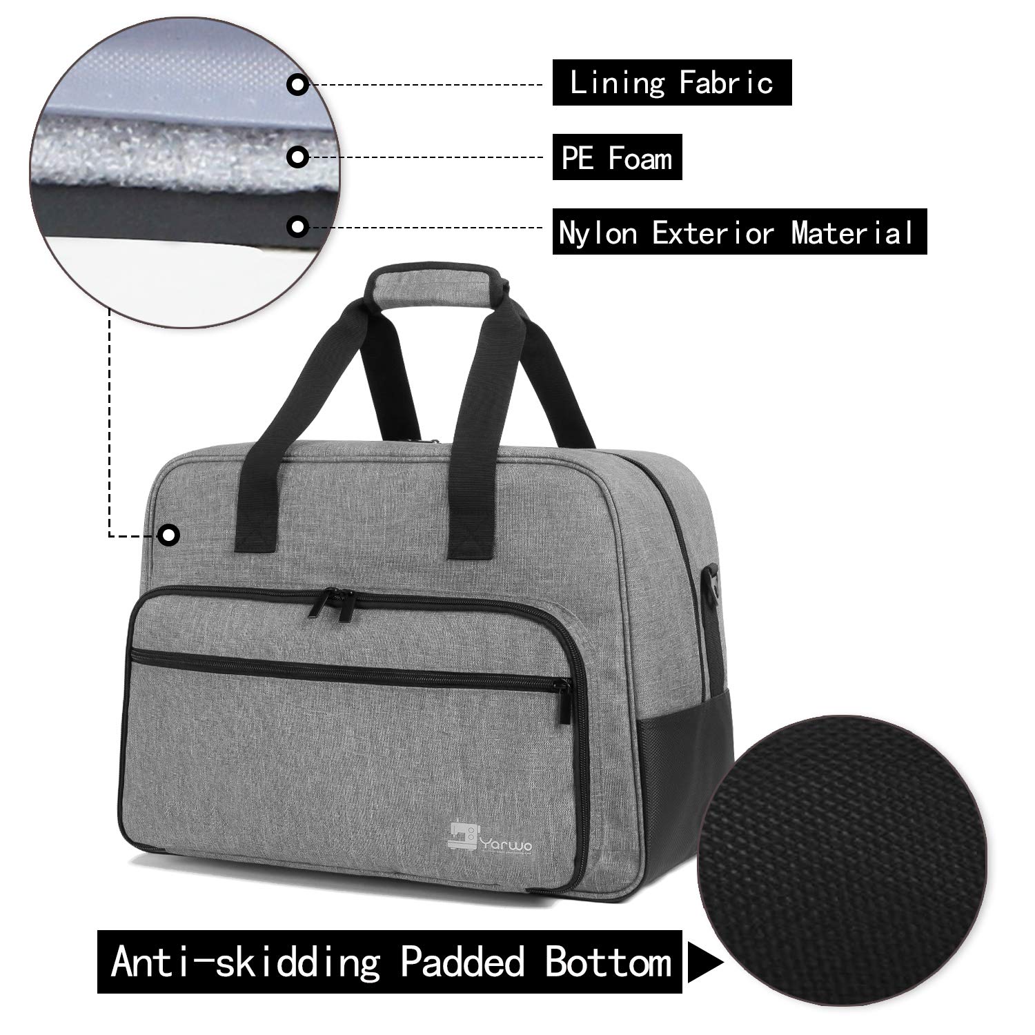Yarwo Overlocker-Tasche, Tragetasche für Overlocker, Transport- und Aufbewahrungstasche für Overlocker (passend für die meisten Overlock) und Andere Zubehörs, Grau