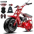 FRP GMB100 Mini Bike, 99 CC 4 Stroke for Adults, 3 HP Gas Powered Dirt Bike, Off Road Motorcycle With LED Headlight and Neck Gaiter, Up to 24 Mph, Weight Support Up to 185 LBS (RED)