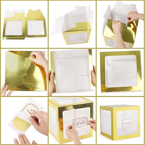 Miniatura 5 de Fowecelt Caja de tarjetas dorada, regalos de boda, caja de cartón para recibir dinero para boda, recepción, aniversario, cumpleaños, graduación,