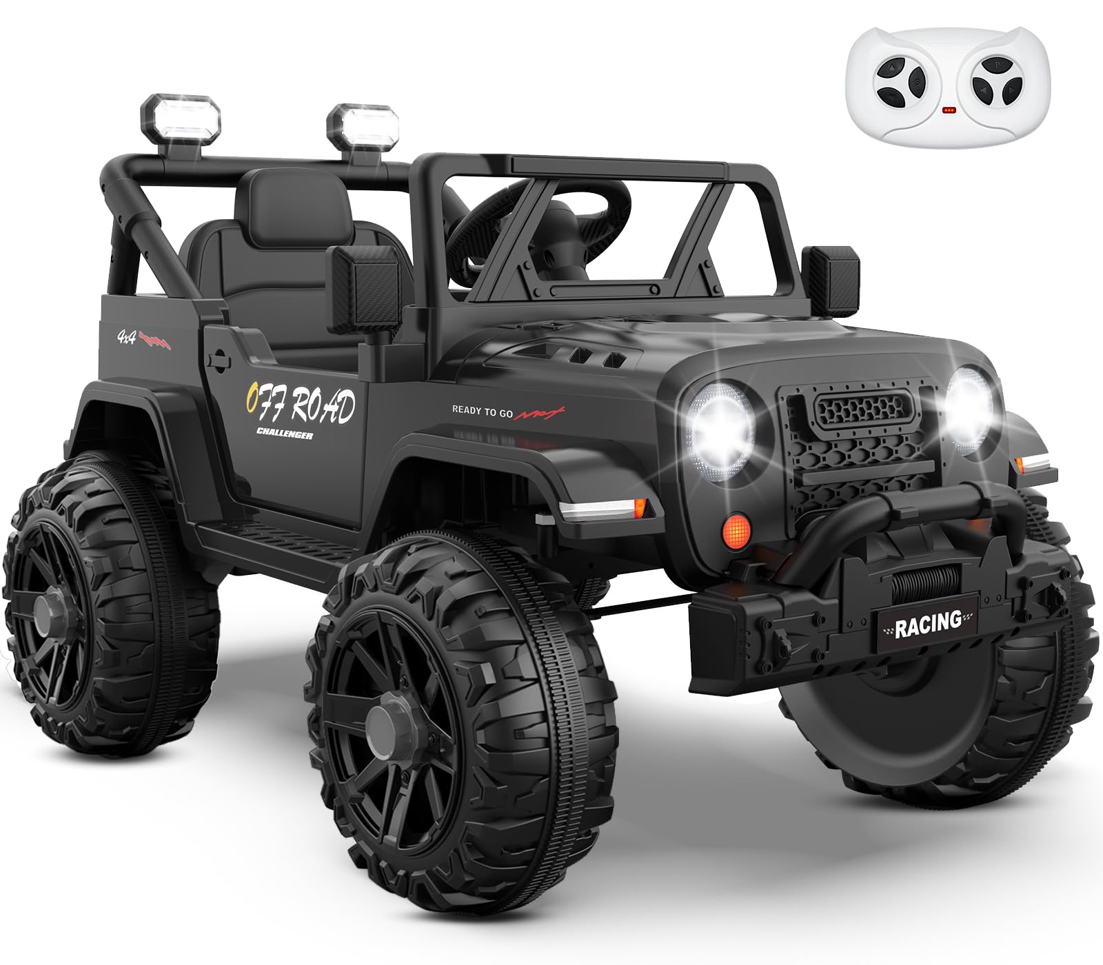 ARBELI 12V Ride On Truck Car with Remote Control, Kids Electric Vehicles with Bluetooth Music, Horn, 3 Speeds, 4 LED Lights, Soft Start, Ride-on Toy for Toddler Boys & Girls (Black)