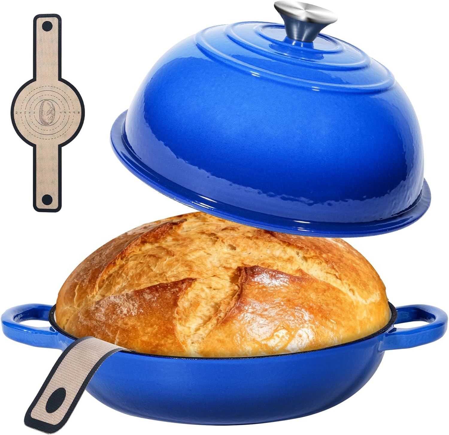 ONKO Sourdough Bread Dutch Oven, 6QT Dutch Oven for Sourdough Bread Baking, Enameled Cast Iron Bread Dome, Round Ceramic Dutch Ovens Pot with Lid for Homemade Blue 6QT - Image 1 of 8