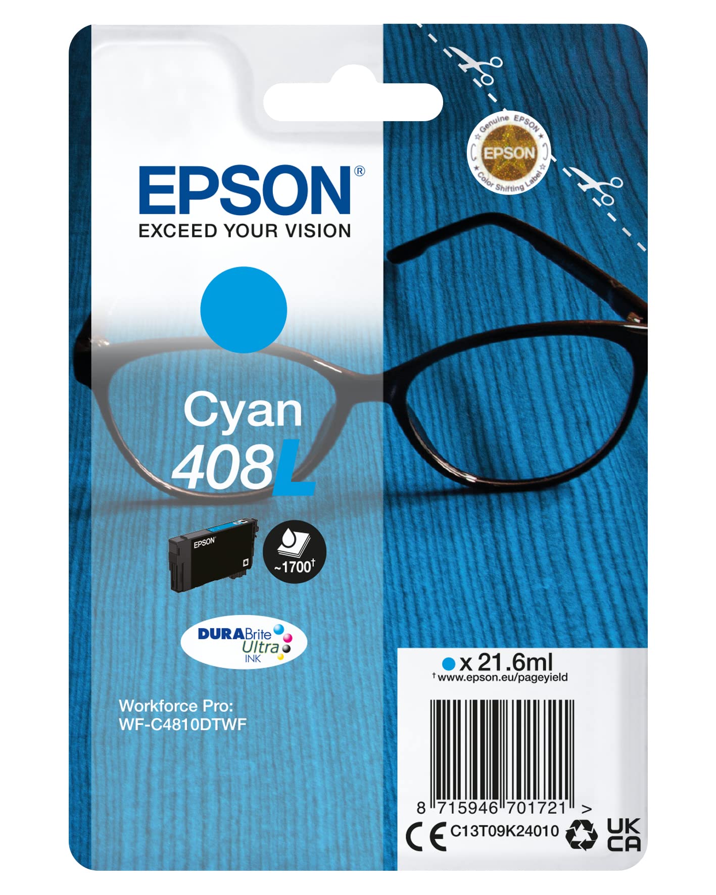 Epson 408L Spectacles DURABrite Ultra Single Cyan Ink