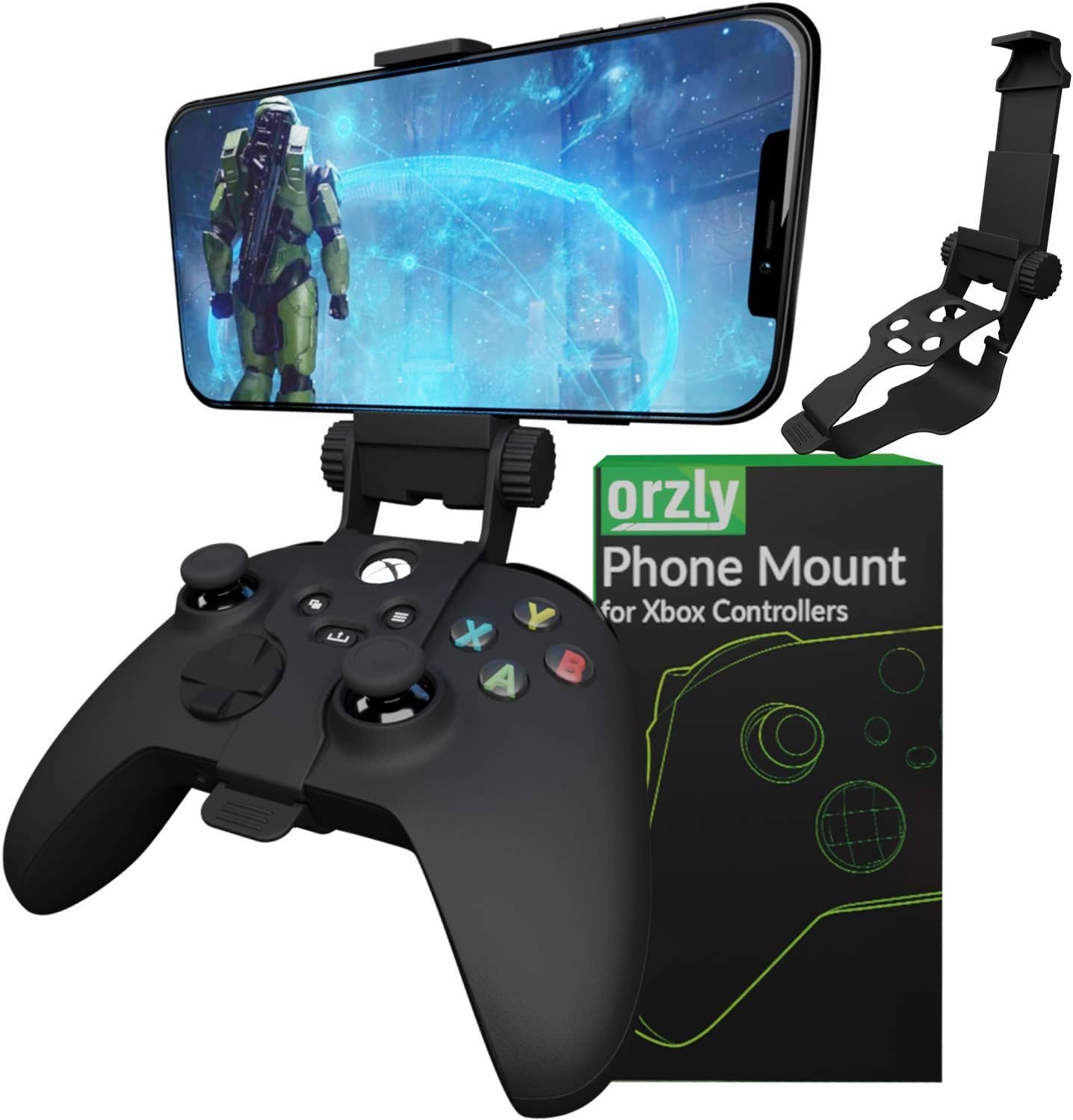 Orzly Xbox Series X Controller Mobile Gaming Clip, Xbox Controller Phone Mount Adjustable Phone Holder Clamp Compatible with Xbox Series X|S, Xbox One, Xbox One S, Xbox One X-Carbon Black