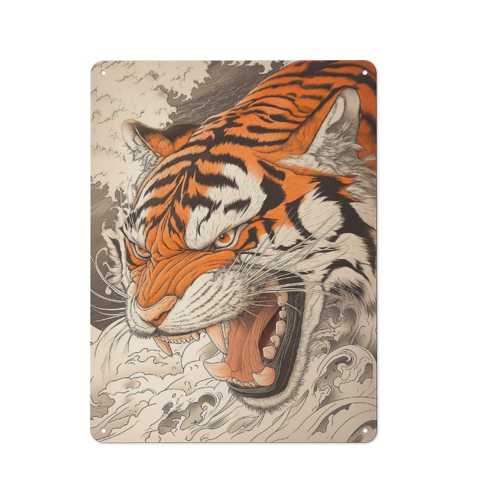 Junmoney Style-15 Tin Wall Plaque 40X30cm With Japanese Tiger Art Print For Dining Room Or Kitchen, For Collectors Decorating Kitchens And Dining Spaces
