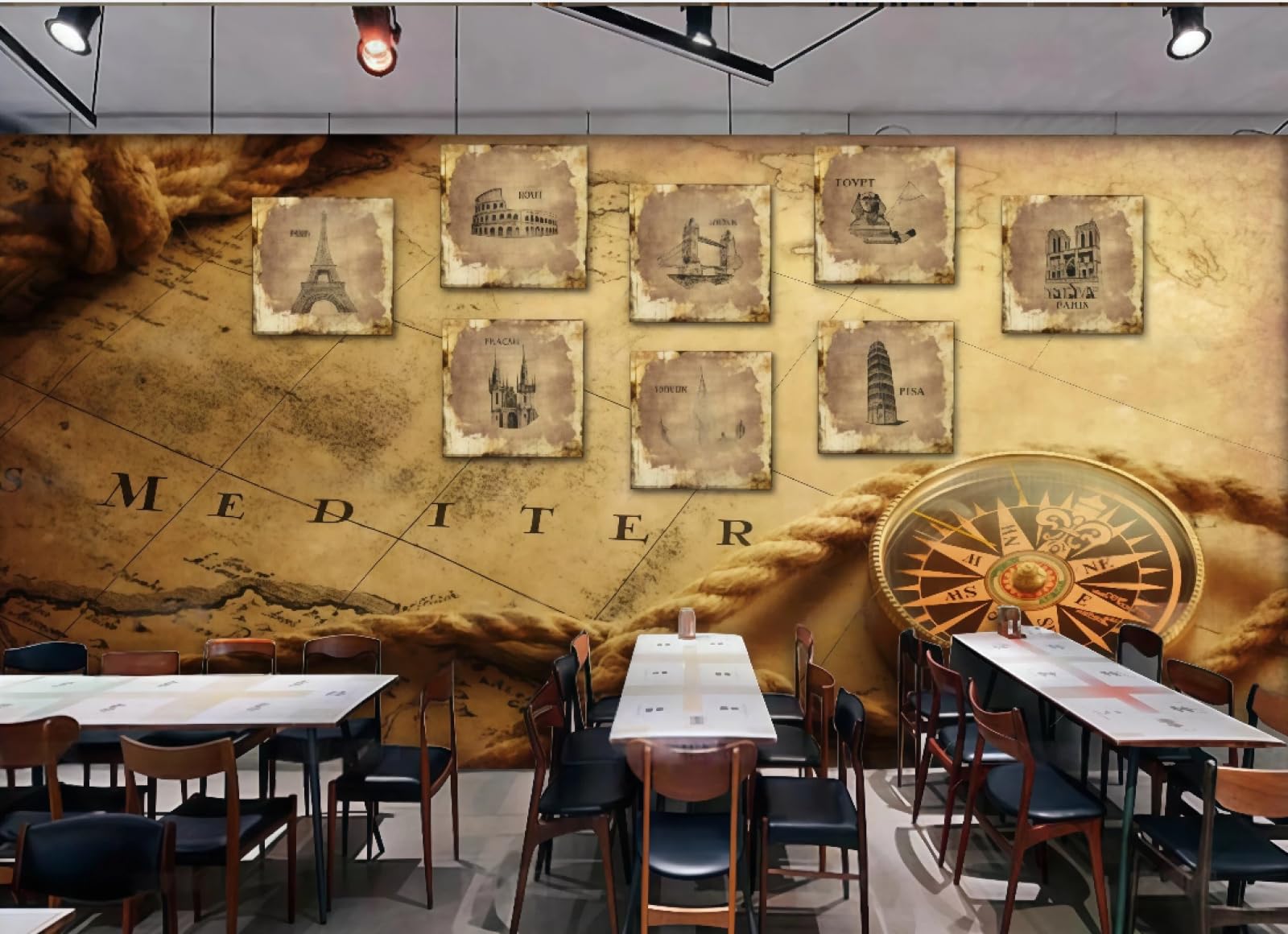 Papier peint carte rétro 3D grand format 350x245cm pour fond mural premium