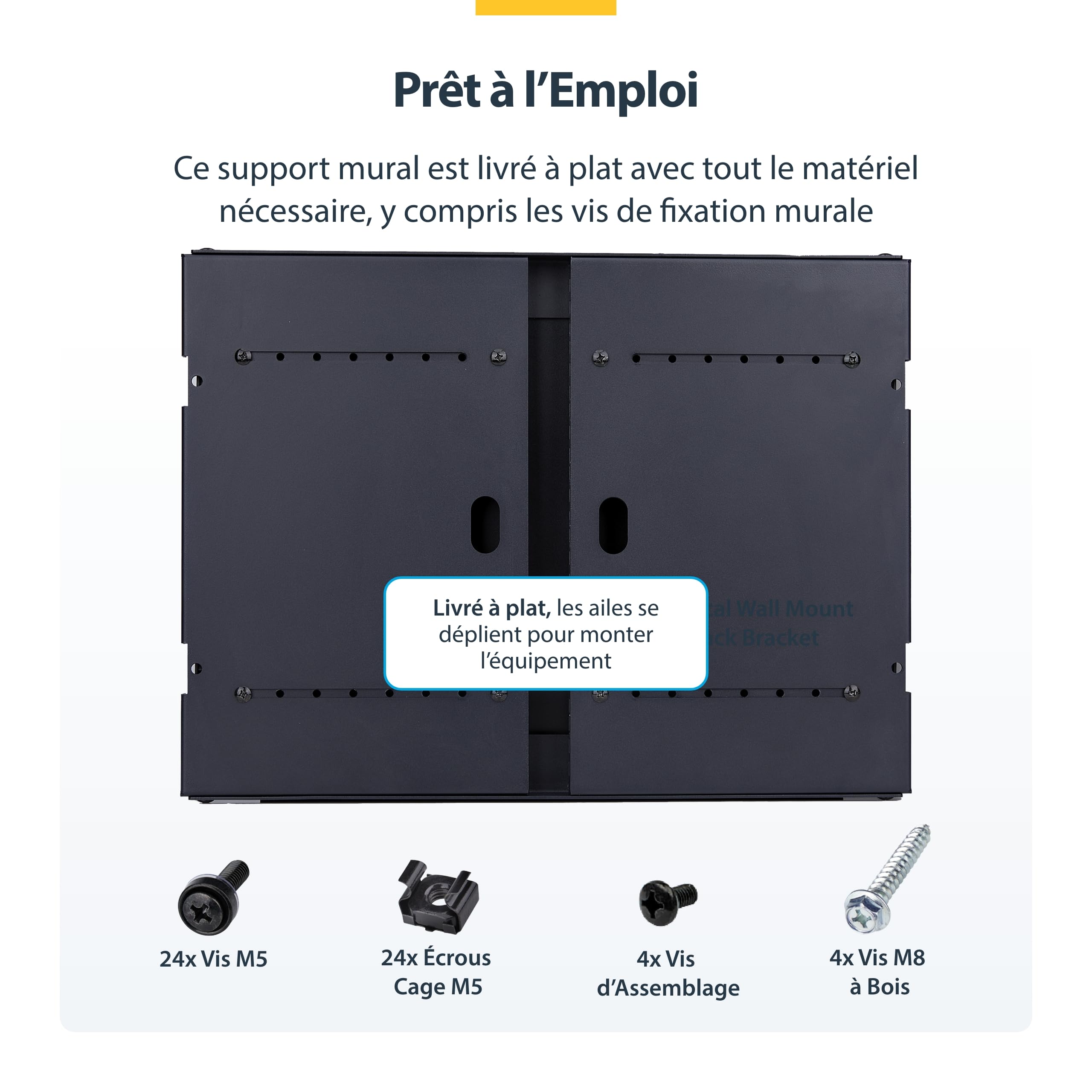 StarTech Rack Mural 8U 2 Montants, Réglable 40cm, Ouvert (WALLMOUNT8-HAF) | Support serveur/équipement réseau 19", Châssis ouvert, Profondeur 24, 5-39, 7cm, EIA-310, Acier calibre 14, 40kg