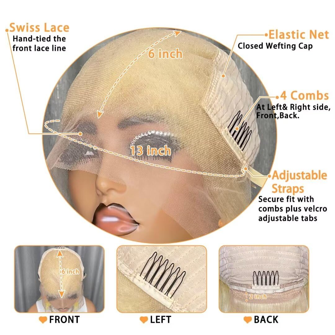 Bele 613 Blonde Wig 13x6 Straight HD Transparent Lace Front Wigs Human Hair 180% Density 20 inch Brazilian Straight Virgin Huamn Hair Pre Plucked with Baby Hair for Black Women - Image 2