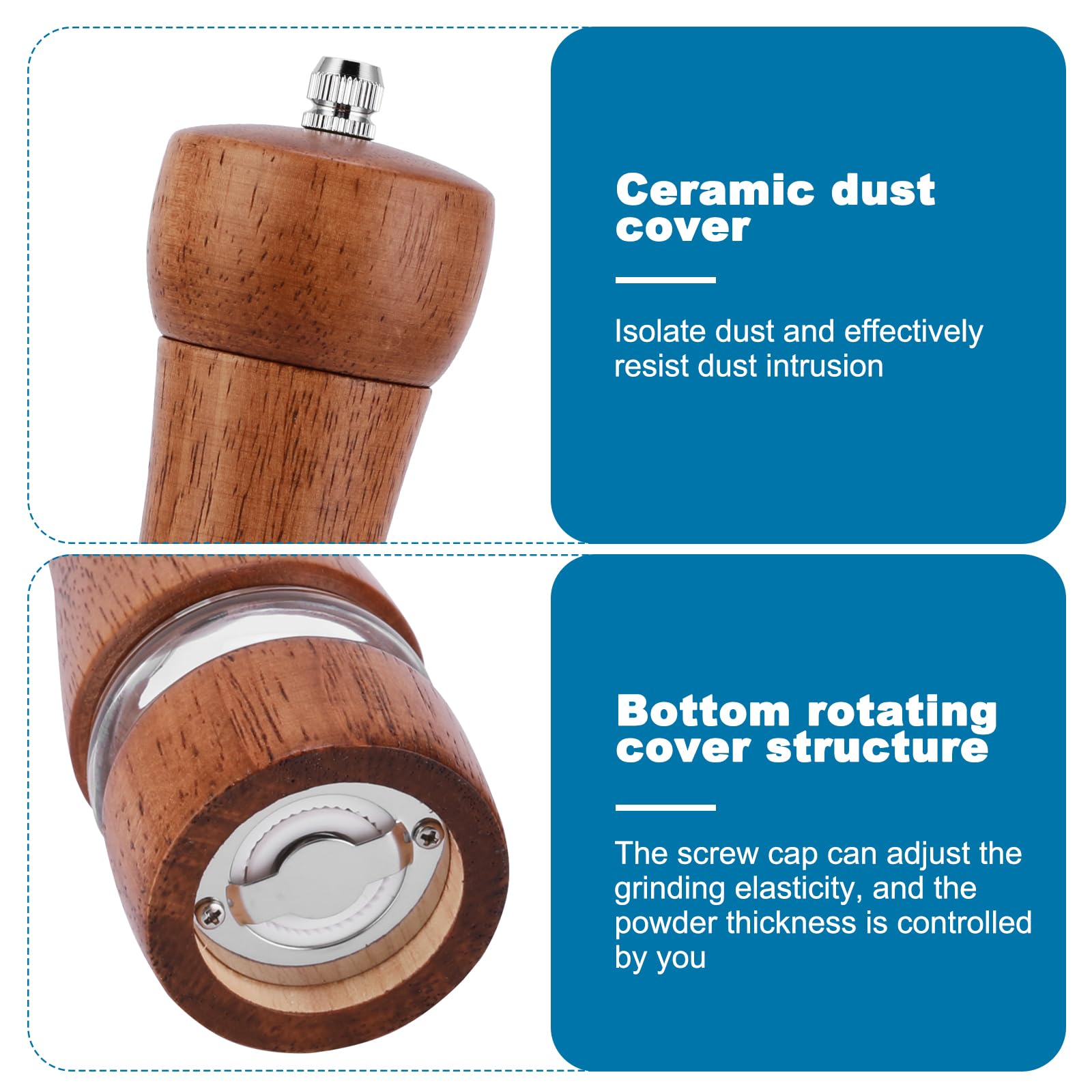 Set 2 Macina Pepe E Sale In Legno Massiccio - Macinini Regolabili Con Rotore In Ceramica - Ricaricabili (6.5 Pollici) - Foto 9