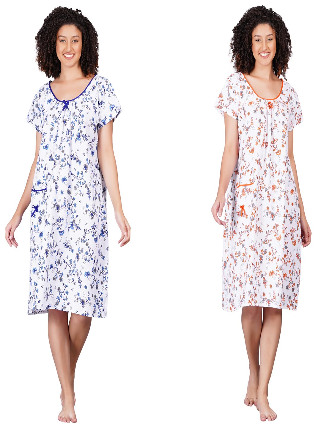 Calf Length Pure Cotton Combo Nighty for Women Multicolour-image-20