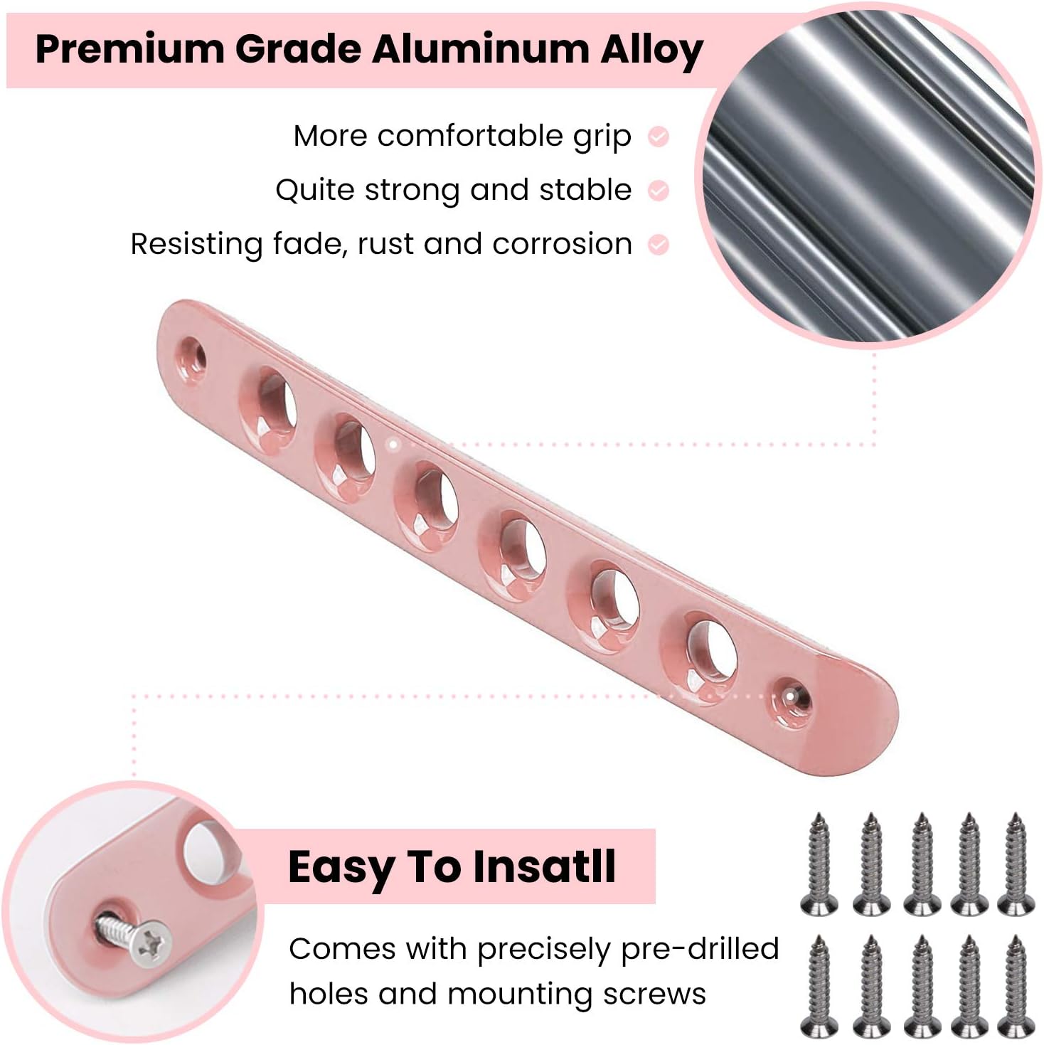 E-cowlboy Grab Handle Inserts Cover+Push Button Knobs Cover Trim for Jeep Wrangler JK JKU Sahara Rubicon Unlimited 2007-2018 Exterior Door Handle Decoration Accessories Aluminum (Pink)