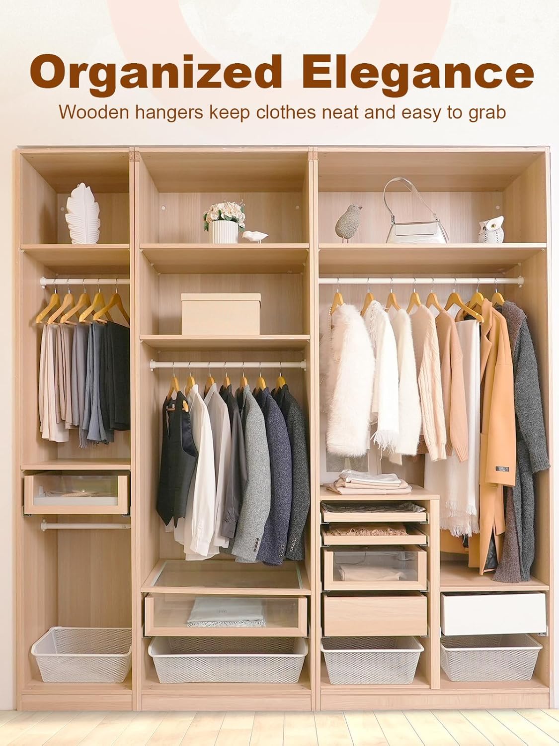 HOUSE DAY Wooden Hangers 30 Pack, Solid Wood Clothes Hangers with Non Slip Pant Bar, Heavy Duty Wooden Coat Hanger for Closet, Smooth Finish Wood Hangers for Shirts, Suits Jackets, Dress, Natural - Image 7