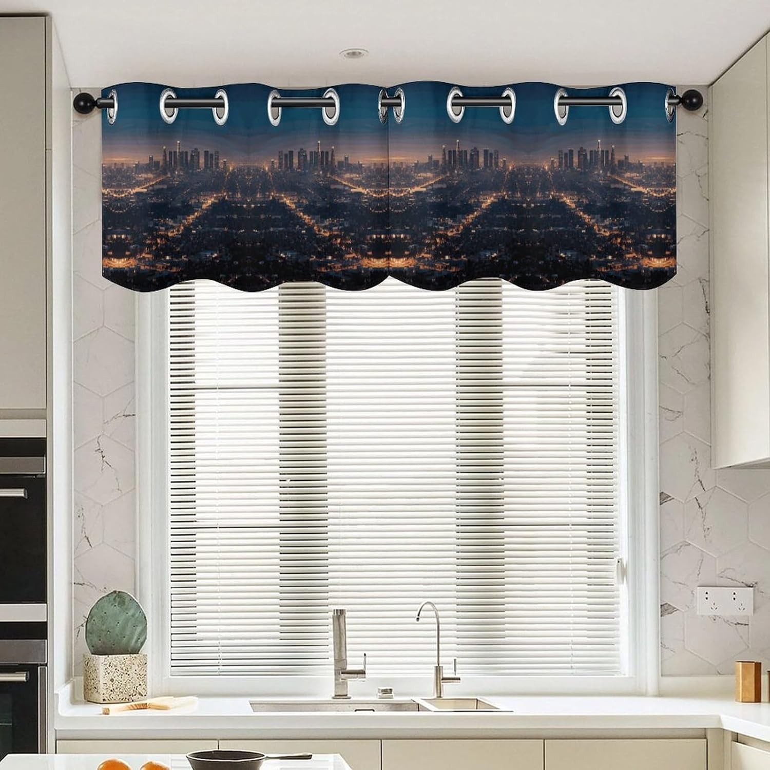 Small Window Curtains, Los Angeles Skyline Printed Mini Window Curtains Valance, Pocket Window Curtains are Suitable for Homes, Offices, Farmhouses, and Restaurants