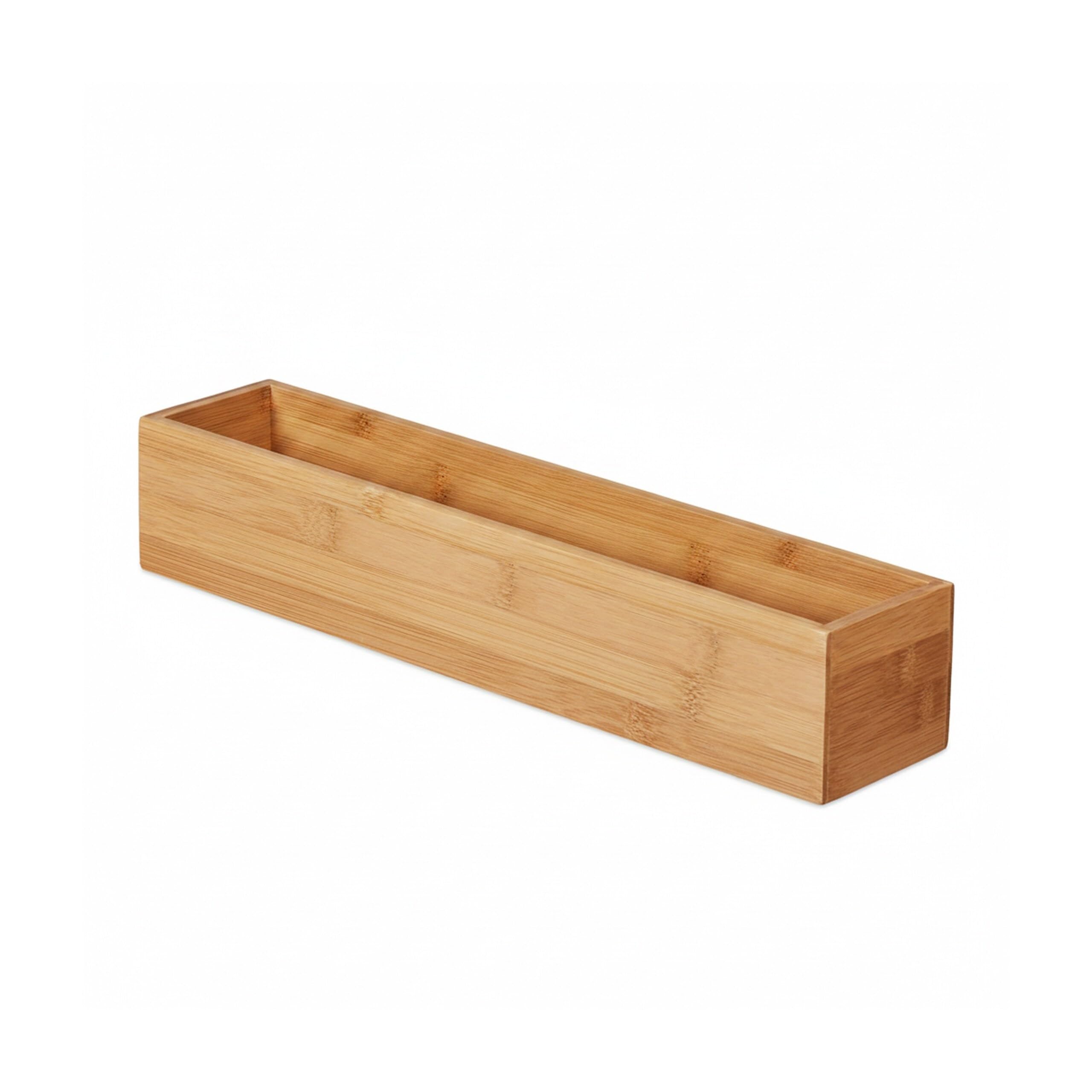 8 x Bambus Box, Aufbewahrung Bad, Küche & Schreibtisch, länglich & schmal, Ordnungsbox, HxBxT: 7 x 38 x 8 cm, natur