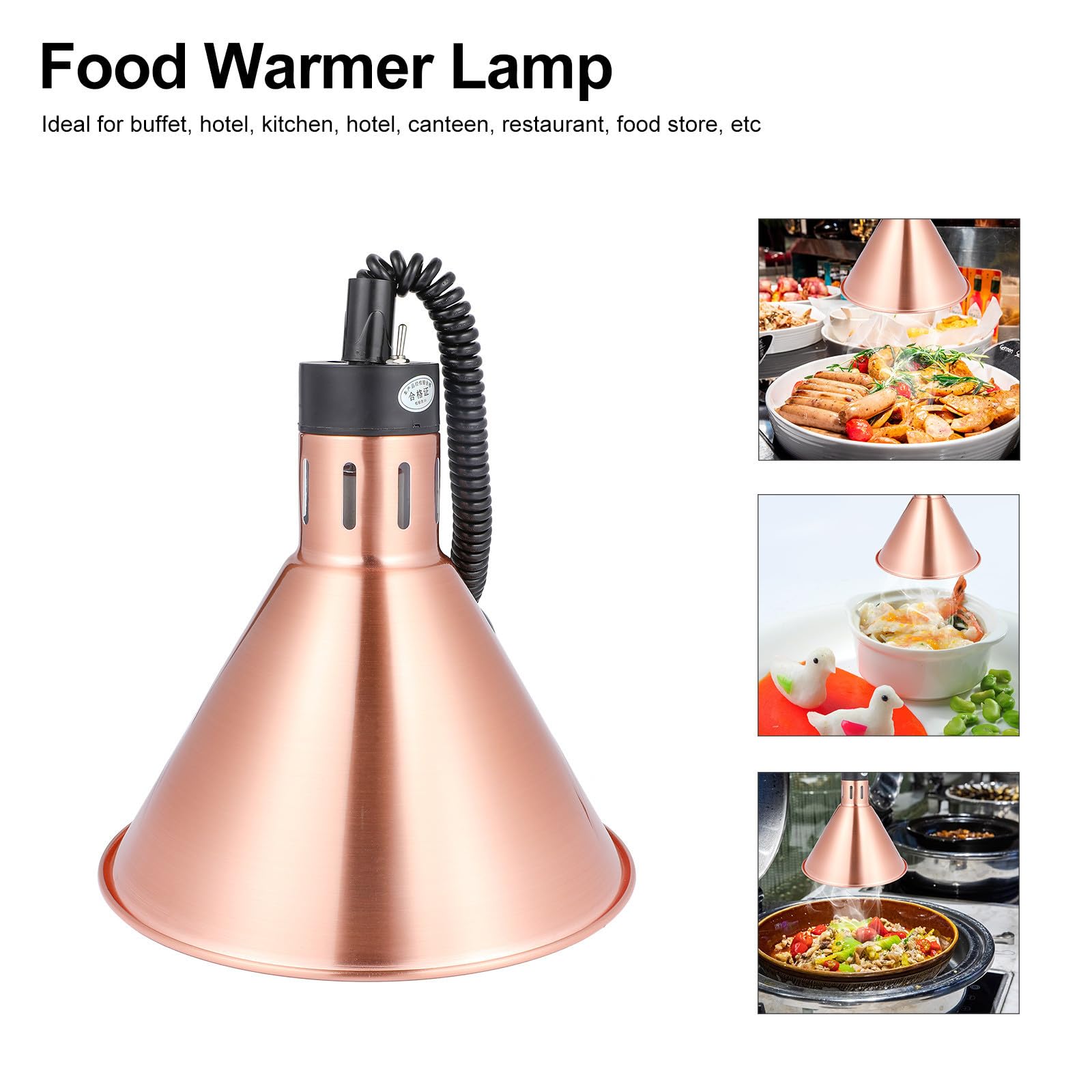 Lampada Riscaldante Buffet Telescopica in Metallo, Lampada Sospesa Regolabile da 60 a 180cm, Luce Calda per Cucina e Mantenimento Cibi Caldi