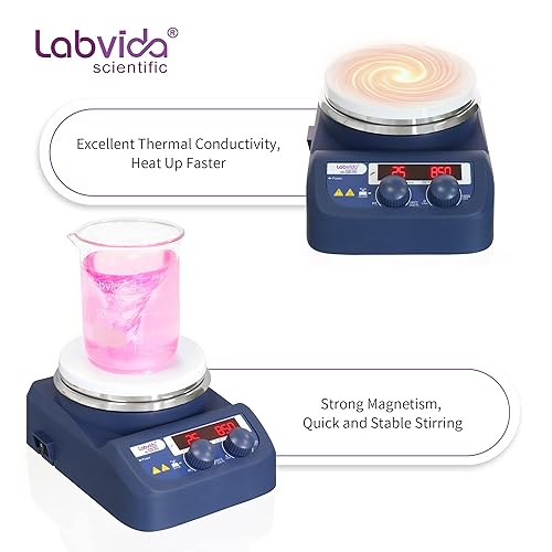 Miniatura 4 de Agitador magnético Placa caliente 536.0 F536 5.3 pulgadas 200-1500rpm 110V Placa caliente de laboratorio con sensor de sonda de temperatura,