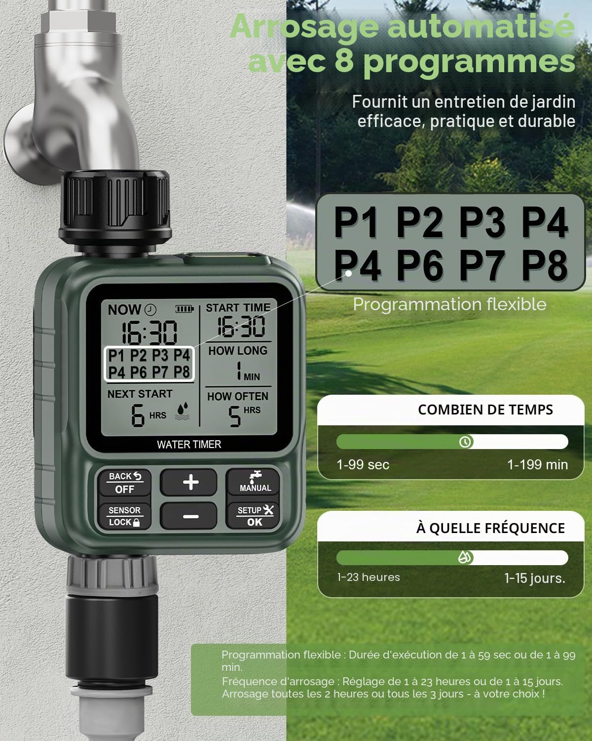 Ordinateur d'arrosage WLAN avec entrée d'eau en Laiton, contrôle APP Via WLAN 2,4 GHz et Bluetooth, retardateur de précipitations, Ordinateur d'arrosage Manuel/Automatique