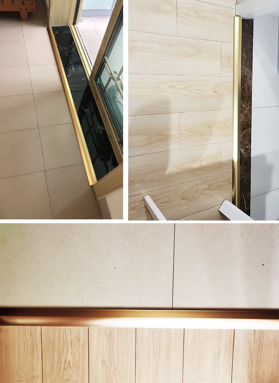 Listwy przypodłogowe, Listwa przejściowa podłogowa Drewno do płytek/laminatów/dywanów/nierównych podłóg, wytrzymałe progi aluminiowe drzwi(Gold)