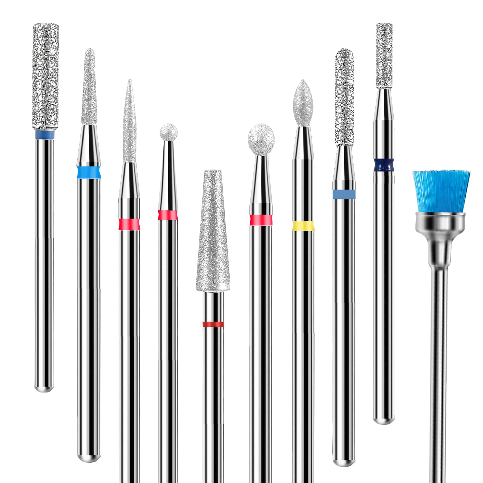 BITNBITH 10pcs Nail Drill Bit Set,3/32” Diamond Drill Bit Nail Tech for Nail E-File, Cuticle Remover Bit,Safety Drill Bits for Manicure Pedicure,