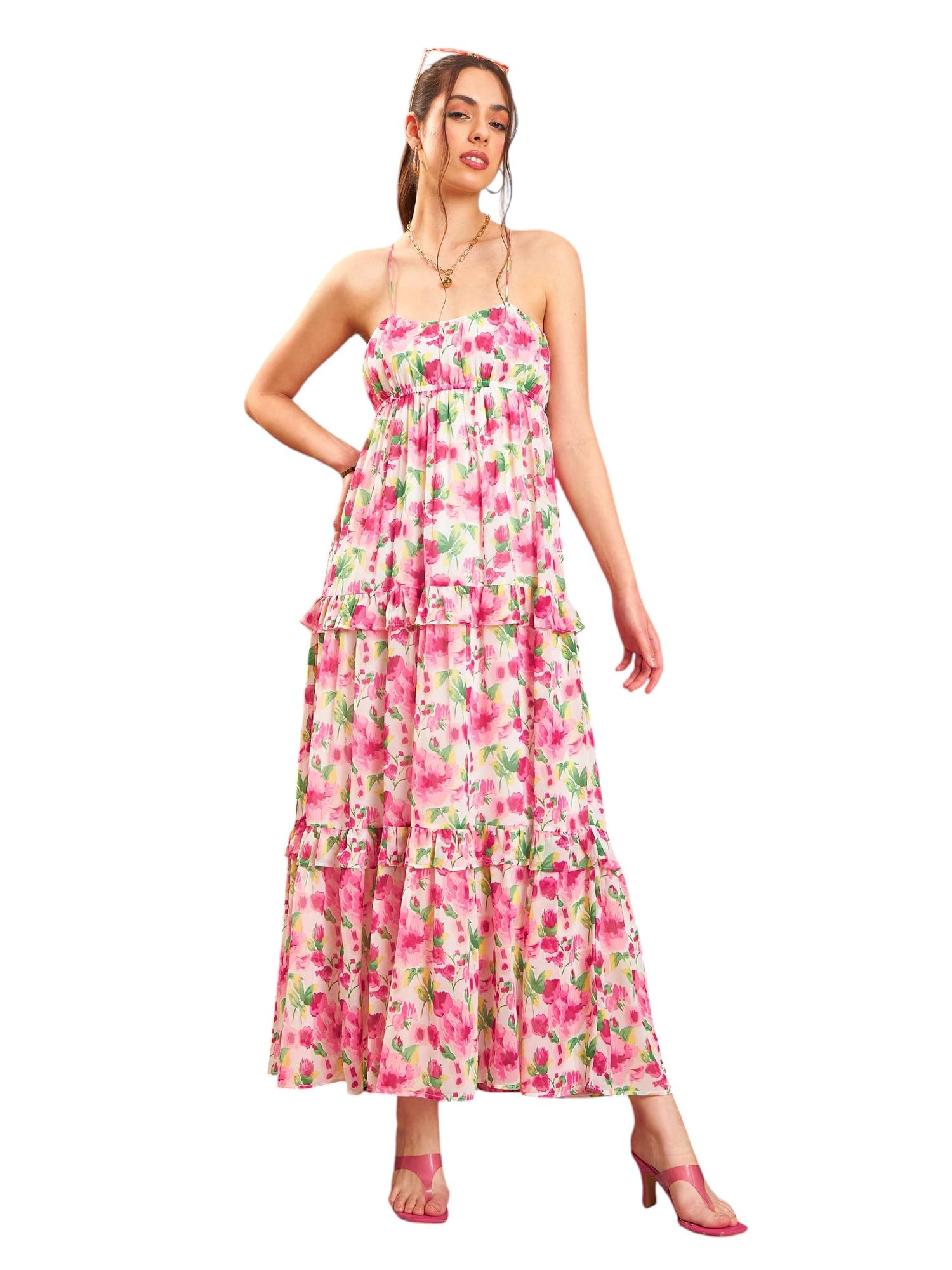 sassafras Women Floral Strappy Ruflle Maxi Dress-picture-28