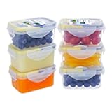 KIGI 6 Pack 6OZ Airtight Plastic Food Storage Containers Set 180ML Rectangular Small Bento Box with Lid