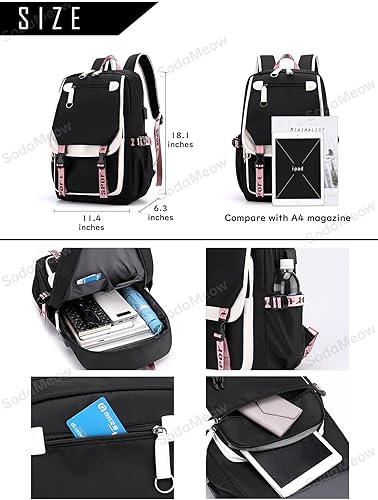 Miniatura 5 de Genshin Impact Mochila unisex Venti Klee Mochila Hu Tao Xiao Bolsa con puerto de carga USB, llavero gratis, Negro-a03, Mochilas de mochila