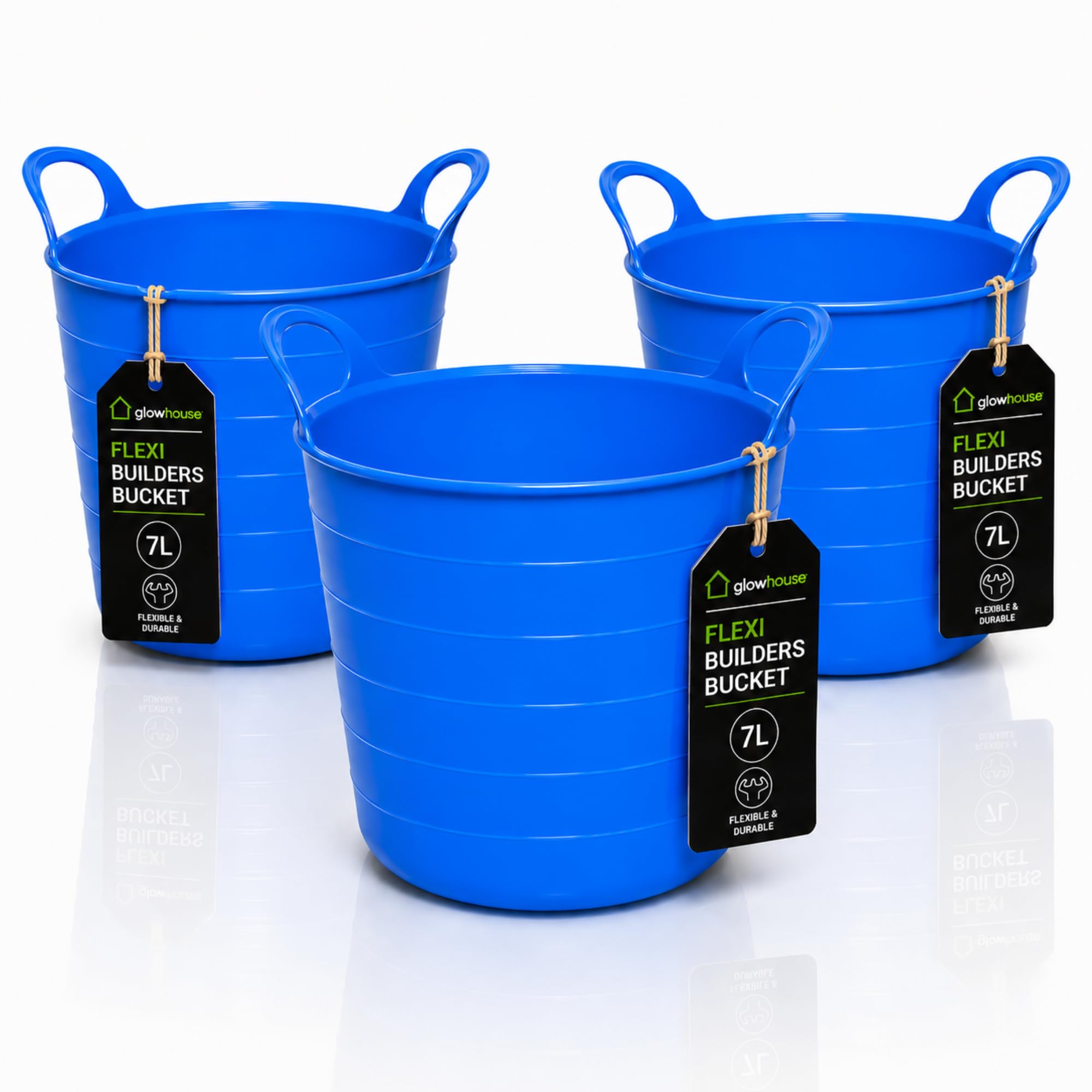 Flexi Buckets Heavy Duty Flexible Tub Trug Strong Multi-Purpose Garden, Stable, Feed, Cleaning & Storage Bucket Durable Carry Handles for Home, Garden, DIY & Outdoor Use (Blue, 7 Litres Pack of 3)