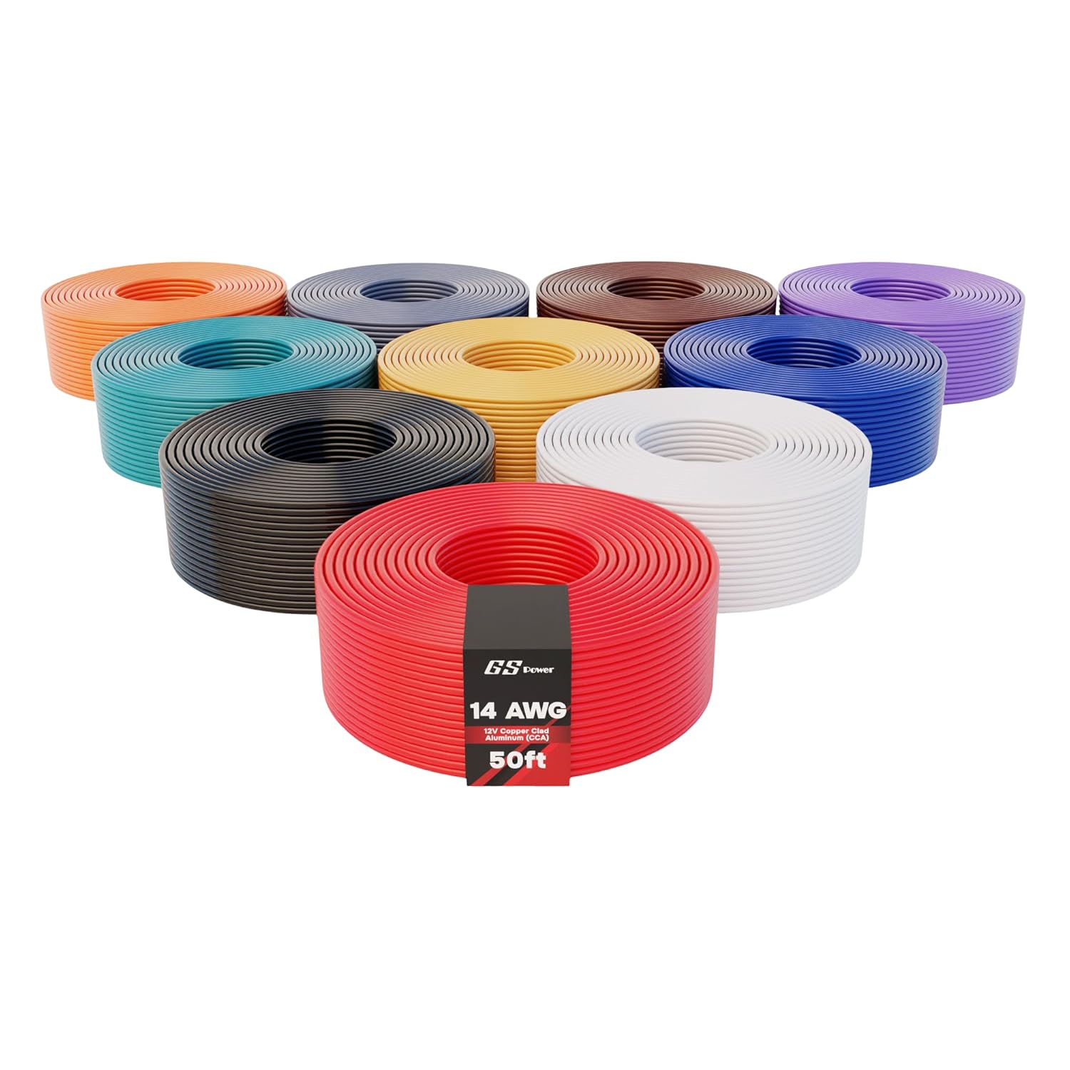 GS Power 700ft CCA 14 Gauge Wire Automotive, 100ft Spool, 7 Colors, 14 AWG 12v, Speaker Electrical Wire Low Voltage Primary for Car Stereo Audio Trailer Harness Hookup Wiring DIY