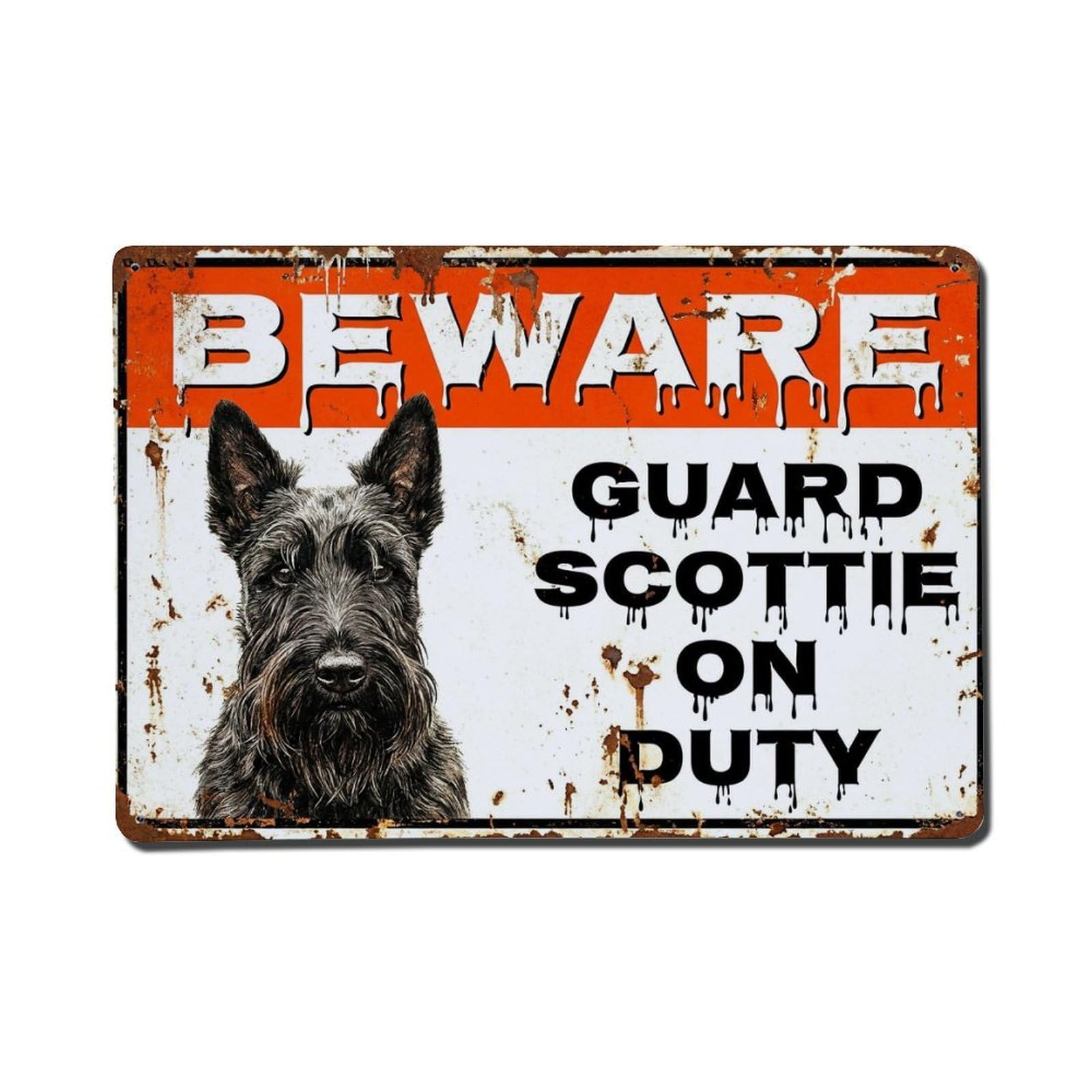 Vintage Funny Scottie Guard Beware of Dog Pathway Metal Tin Sign