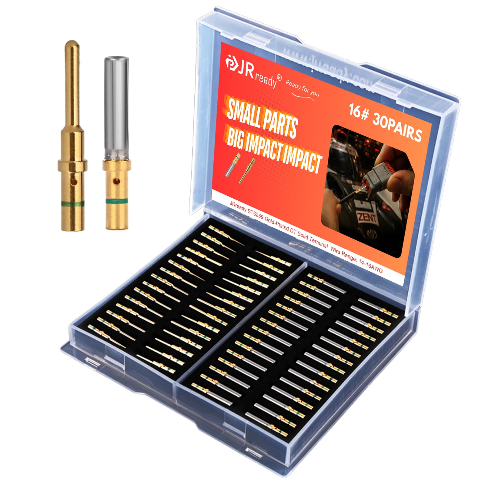 JRready ST6259 Gold-Plated DT Solid Terminal Contact Size 16 Closed Barrel pin terminals 30 PCS Male 0460-215-1631 and 30 PCS Female 0462-209-1631 for