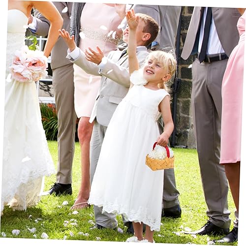 Miniatura 5 de PRETYZOOM Cesta de flores para niña, 2 unidades, cesta pequeña de astillas de madera, cestas de almacenamiento tejida de madera con asa, cesta de