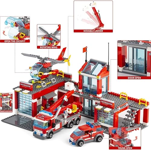 Miniatura 2 de General Jim's Estación de bomberos Multi Vehículo de emergencia 774 piezas de bloques de construcción modulares Increíble colorido de 2 niveles
