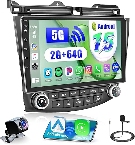 Radio de coche Android 2+64G para Honda Accord 2003 2004 2005 2006 2007, 9 pulgadas pantalla táctil Radio inalámbrico Carplay Android Auto, WiFi