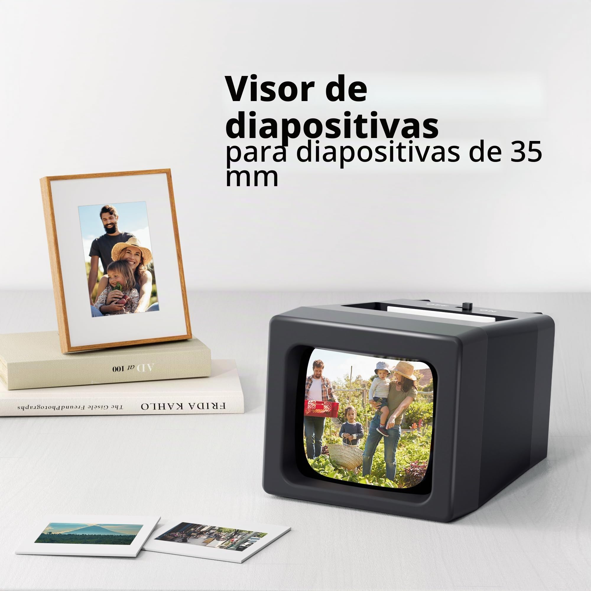 Proyector de Diapositivas de 35 mm y Visor con 2 aumentos y iluminación LED para Diapositivas Antiguas y Negativos de 35 mm (Incluye 2 Pilas AA)