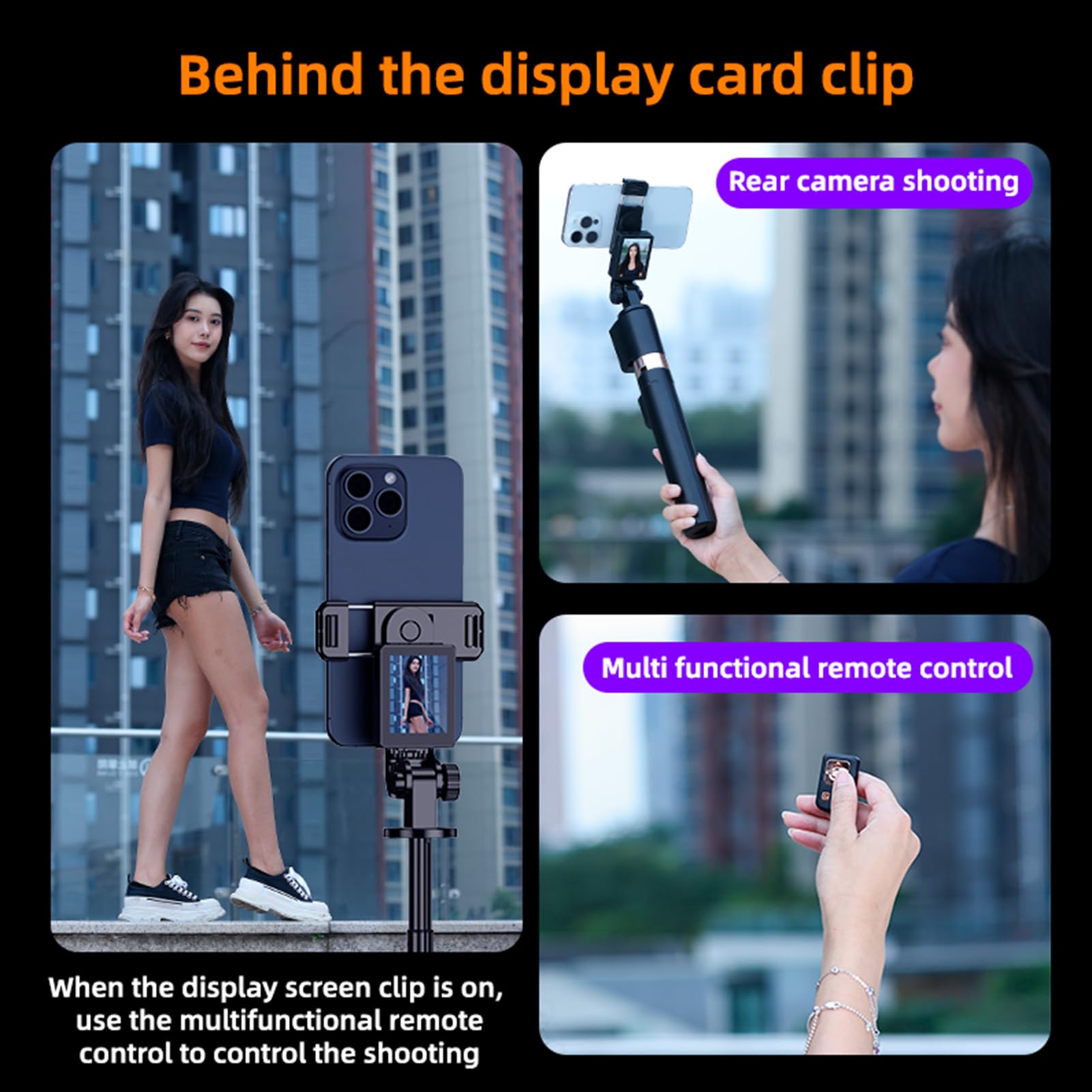 Kavolet Selfie Stick Treppiede con schermo di proiezione e scatto remoto per Vlog Live Streaming, morsetto universale per e telefono cellulare, treppiede estensibile in lega di alluminio da utilizzare