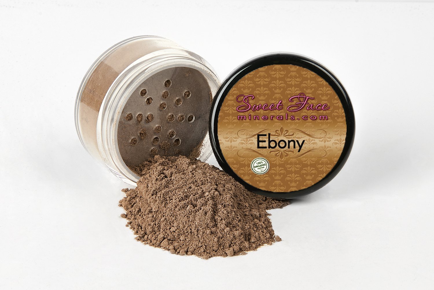 EBONY FOUNDATION Mineral Makeup (20 gram Sifter Jar) Matte Loose Powder Bare Face Cosmetics Full Coverage Long Lasting All Skin Types SPF 18