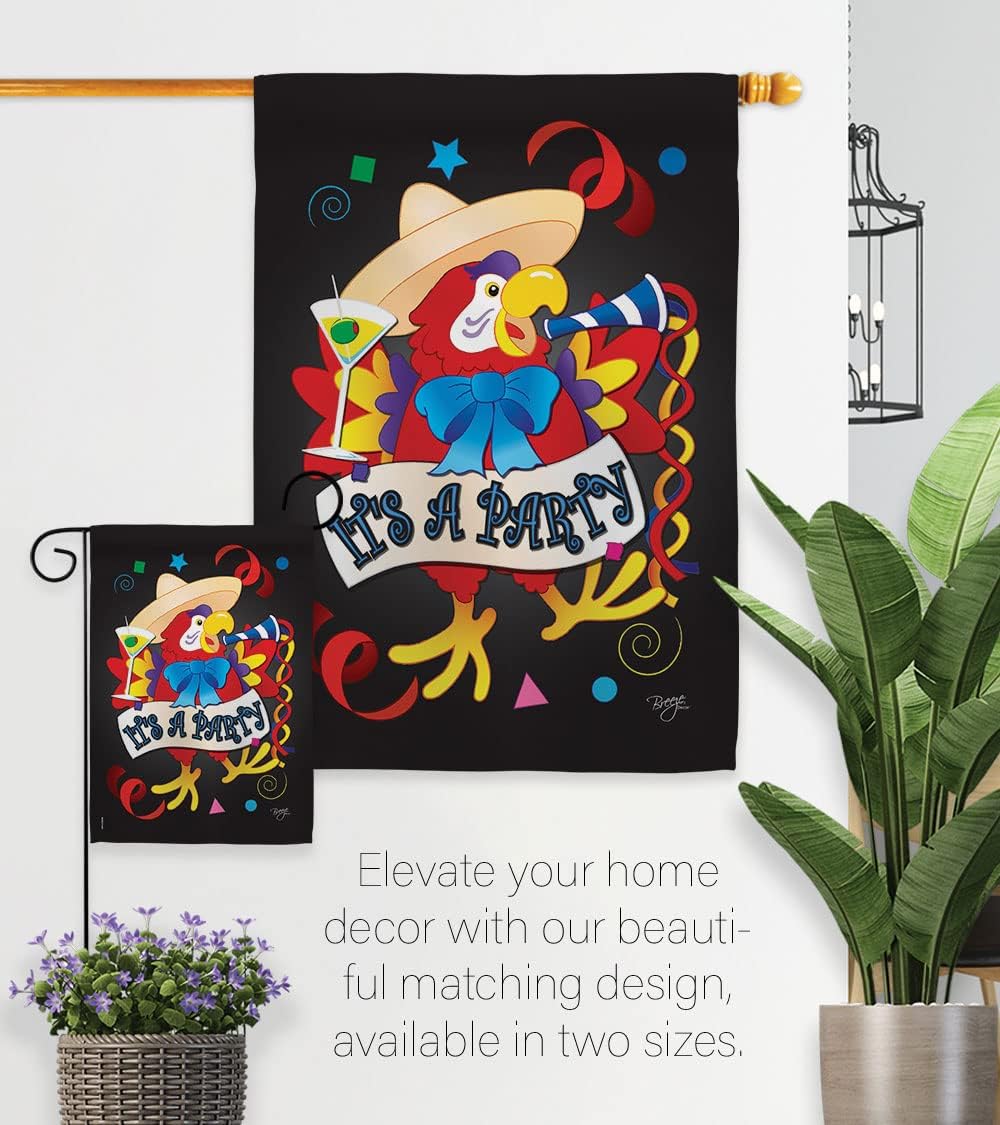 Breeze Decor PC-H-115040-IP It's a Party Parrot Garden Flag, 28" x 40", Multi-Color