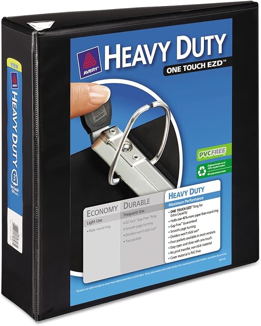 Avery Heavy-Duty View 3 Ring Binder, 3" One Touch Slant Rings, Holds 8.5" x 11" Paper, 1 Black Binder (79693)