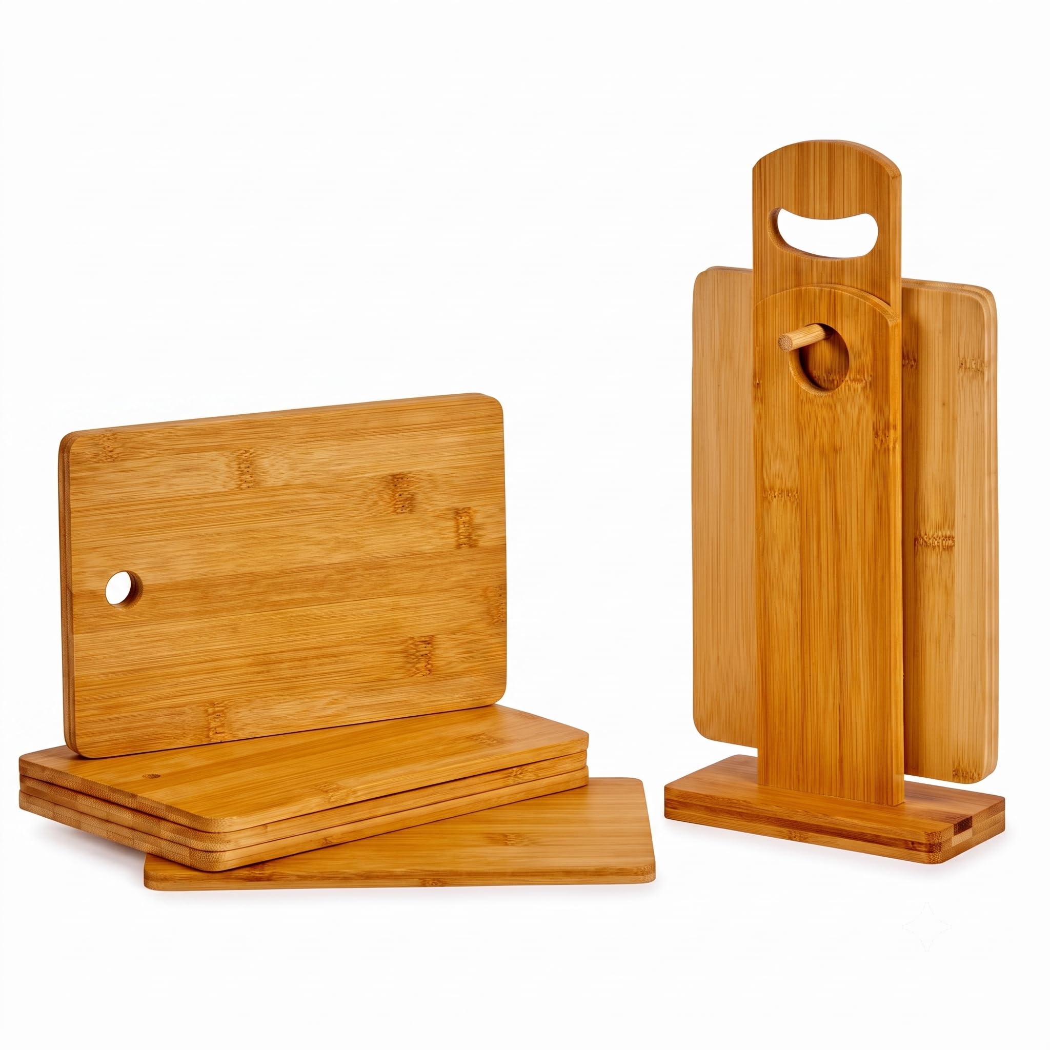 Set taglieri per colazione 6 pezzi in bambu con portatagliere | Piccoli taglieri in legno per colazione,antibatterico facile da pulire
