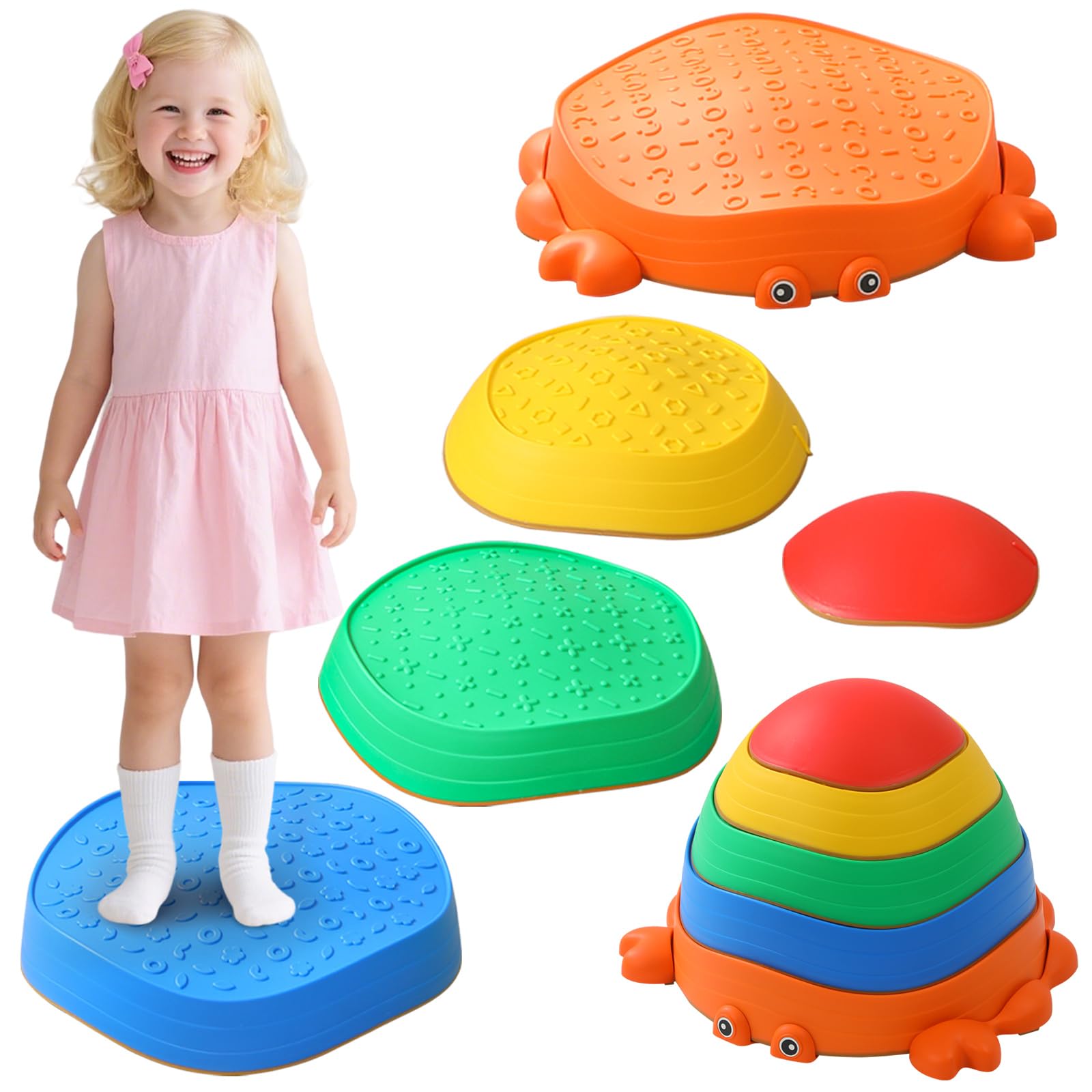 Stepping Stones for Kids 5 PCS Durable Balance Stones Toys with Non-slip Surface & Bottom Toddler Sensory Balance Board Balance & Motor Skills Indoor and Outdoor Obstacle Courses Gifts for Boys Girls