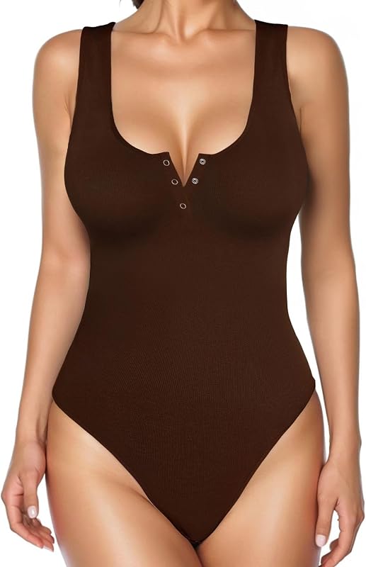 Popilush Bodysuits for Women Tummy Control Body Suits Thong Summer Outfits | Corset Tops Shapewear Henley Shirts Tank Top for Country Concert Going Out Date Night, Comfort All Day