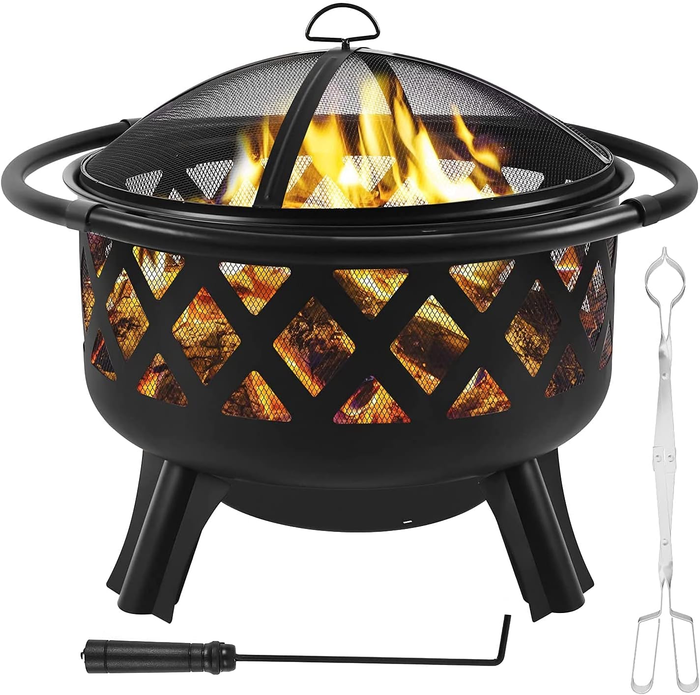 Fire Pit, 22 Inch Fire Pit Outdoor Fireplace Burning Steel BBQ Grill Firepit Bowl with Spark Screen and Fireplace Poker for Camping Backyard Garden Bonfire Patio (22 Inch) : Garden & Outdoor